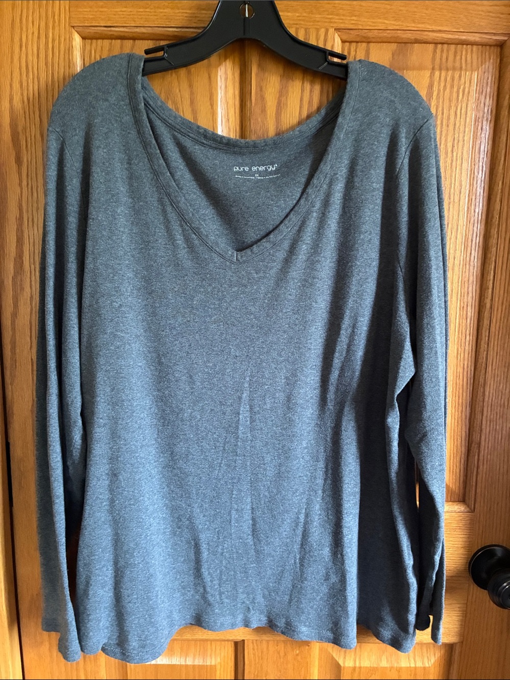 Pure Energy Women's Long Sleeve V-Neck Tee in Gray